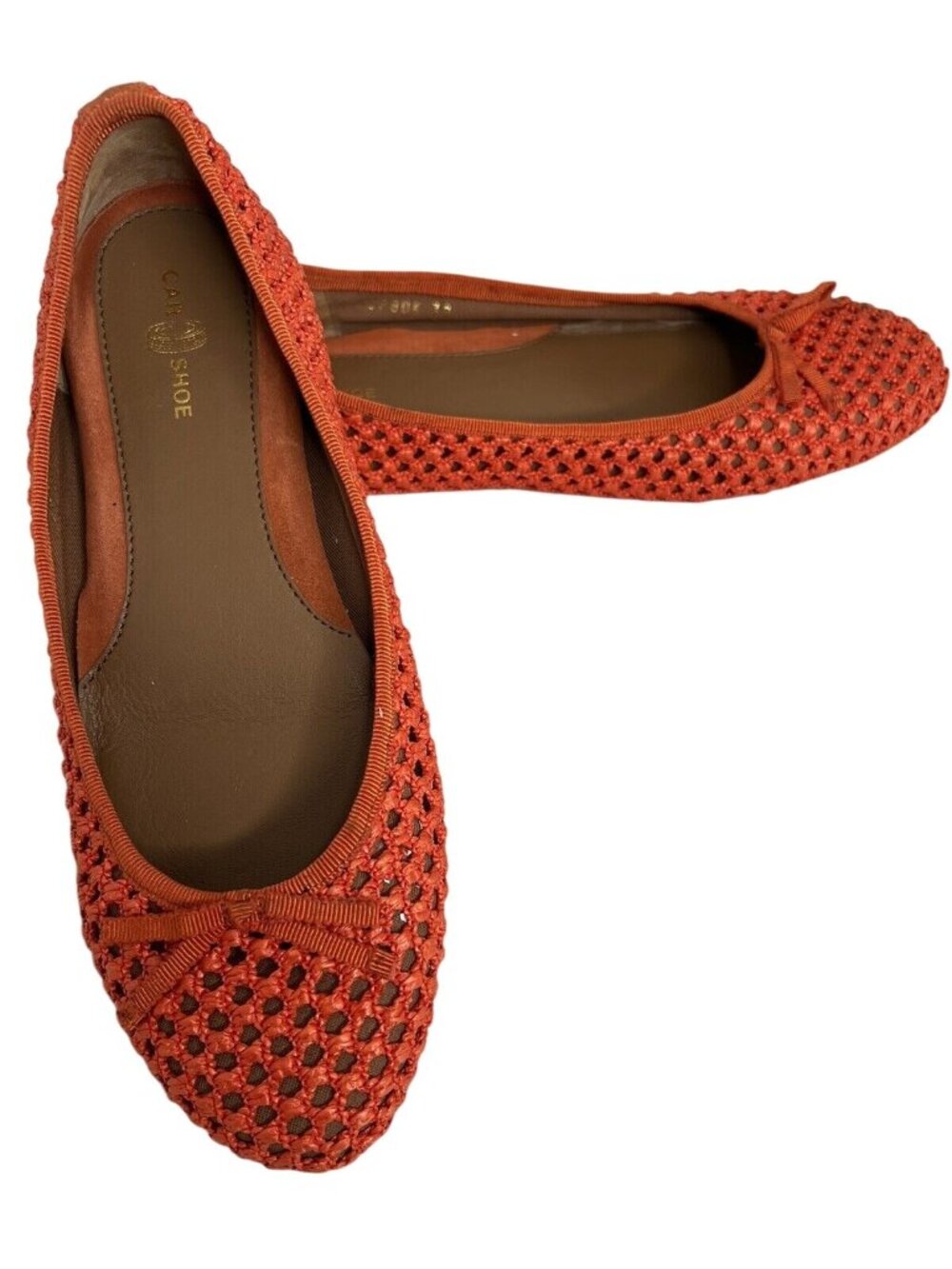 Car Shoe Womens Red Woven Ballet Flats Bow Detail Rubber Sole Size 39 US 8-8.5